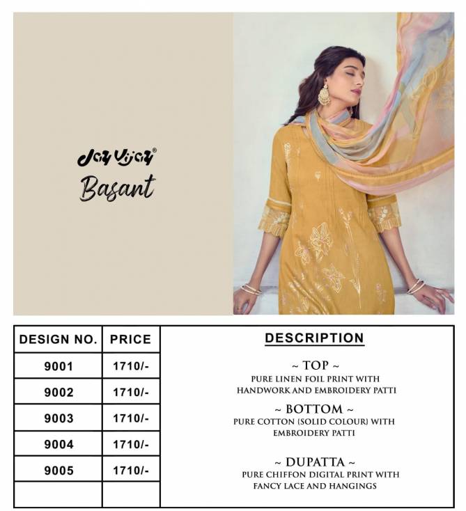 Basant By Jay Vijay Embroidery Linen Printed Designer Salwar Suits Wholesale Price In Surat